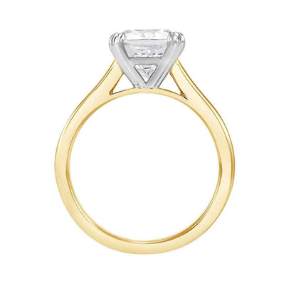 Adamante 3 ct. tw. Lab-Grown Cushion Diamond Solitaire Engagement Ring in 14K Yellow & White Gold close-up detail