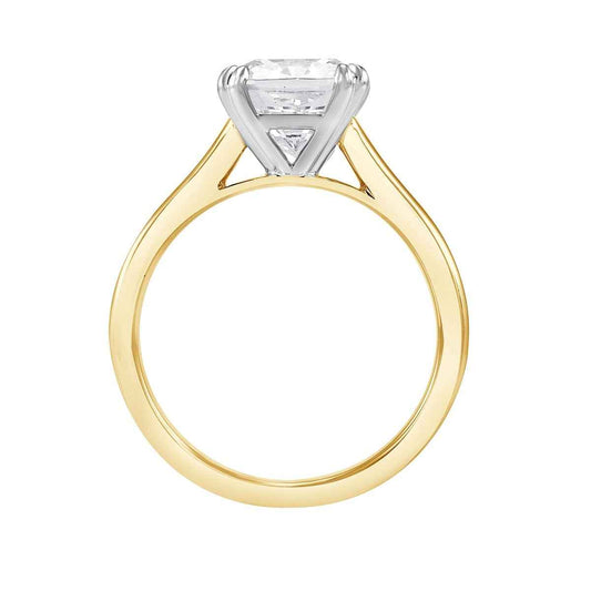 Adamante 3 ct. tw. Lab-Grown Cushion Diamond Solitaire Engagement Ring in 14K Yellow & White Gold close-up detail