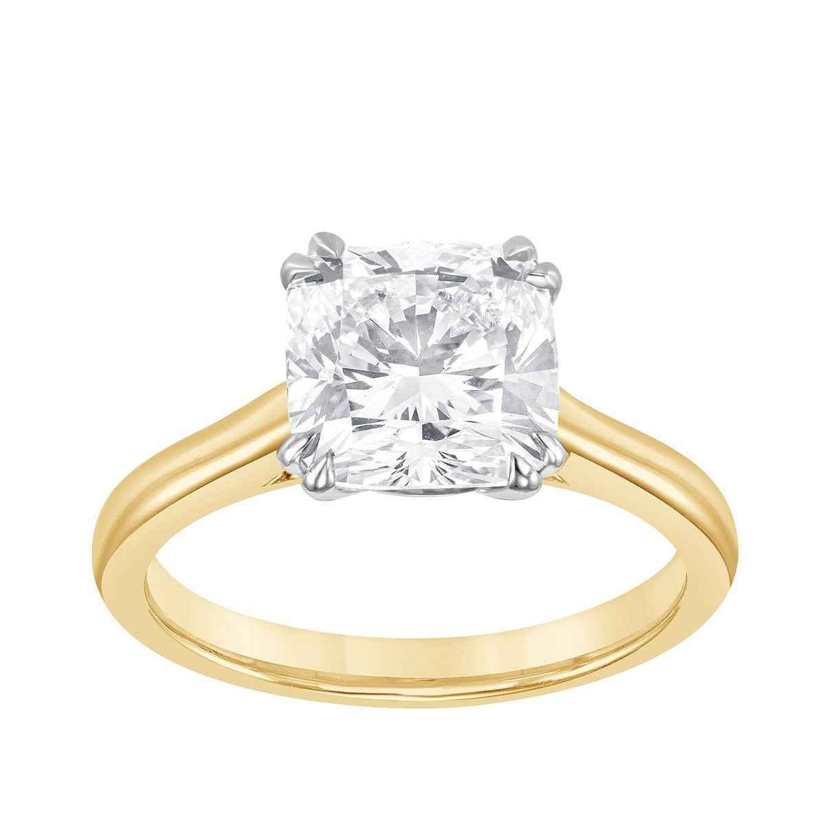 Adamante 3 ct. tw. Lab-Grown Cushion Diamond Solitaire Engagement Ring in 14K Yellow & White Gold