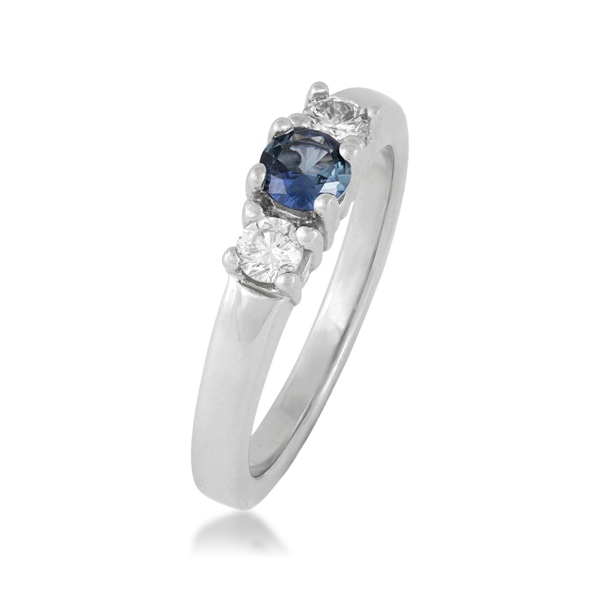Yogo Sapphire & 1/4 ct. tw. Diamond 3-Stone Ring in 14K White Gold front view