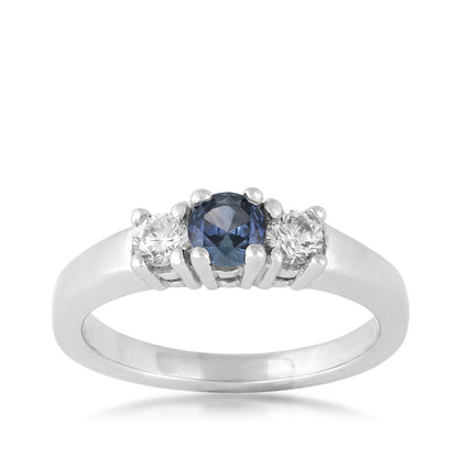 Yogo Sapphire & 1/4 ct. tw. Diamond 3-Stone Ring in 14K White Gold