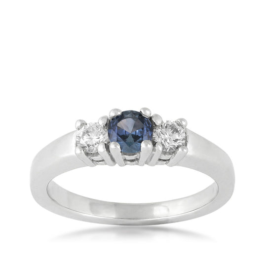 Yogo Sapphire & 1/4 ct. tw. Diamond 3-Stone Ring in 14K White Gold