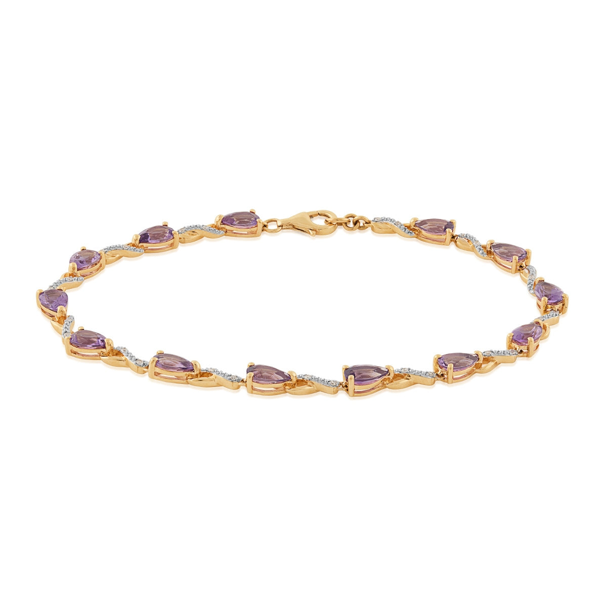 Pear Amethyst & 1/10 ct. tw. Diamond 7.25-inch Link Bracelet in 10K Yellow Gold