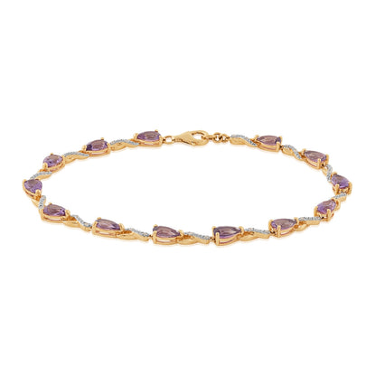 Pear Amethyst & 1/10 ct. tw. Diamond 7.25-inch Link Bracelet in 10K Yellow Gold