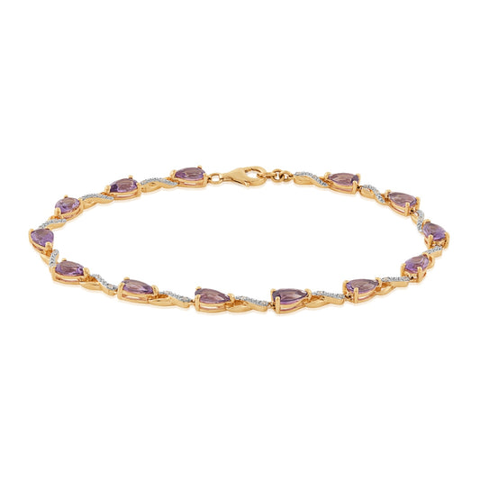Pear Amethyst & 1/10 ct. tw. Diamond 7.25-inch Link Bracelet in 10K Yellow Gold