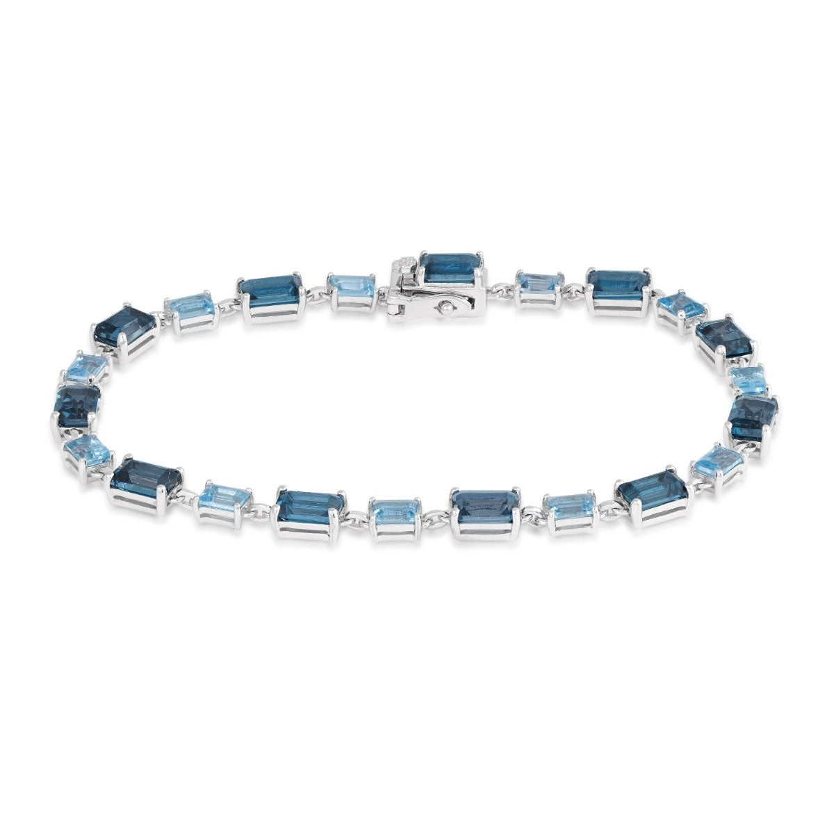 Emerald Cut London & Swiss Blue Topaz Bracelet in 10K White Gold