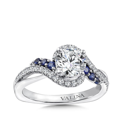 Valina 1/4 ct. tw. Diamond & Sapphire Bypass Round Semi-Mount Engagement Ring with European Shank in 14K White Gold (2)