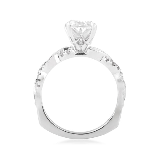 Valina 1/8 ct. tw. Diamond Milgrain Twist Oval Semi-Mount Engagement Ring in 14K White Gold close-up detail