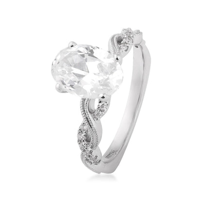 Valina 1/8 ct. tw. Diamond Milgrain Twist Oval Semi-Mount Engagement Ring in 14K White Gold front view