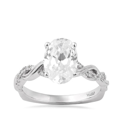 Valina 1/8 ct. tw. Diamond Milgrain Twist Oval Semi-Mount Engagement Ring in 14K White Gold