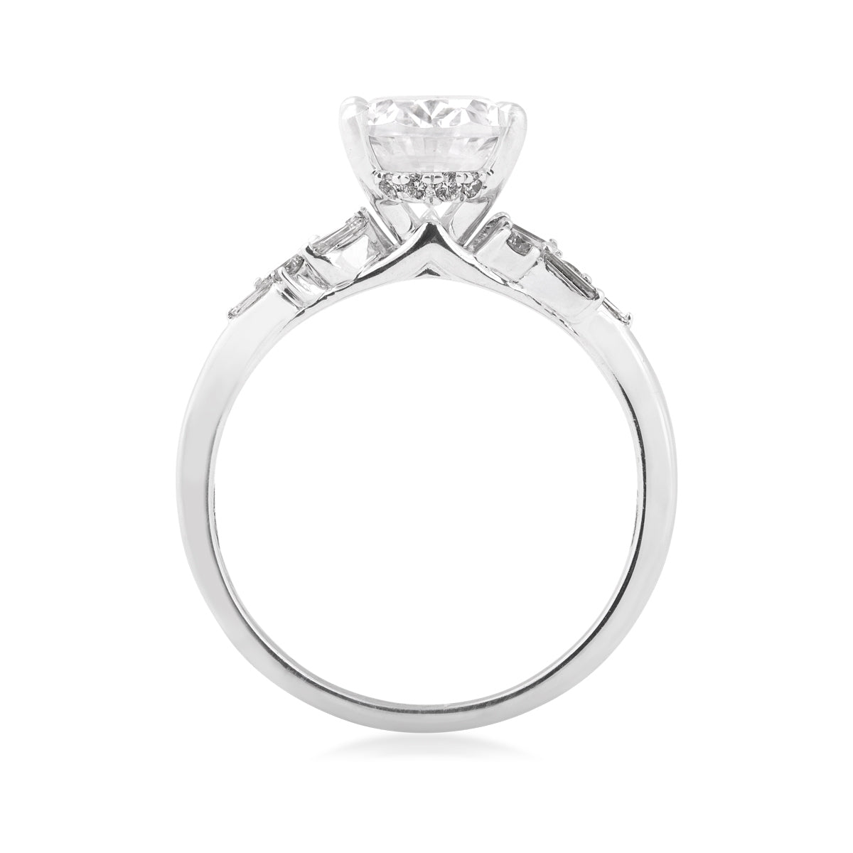 Valina 1/5 ct. tw. Baguette & Round Diamond Hidden Halo Oval Semi-Mount Engagement Ring in 14K White Gold close-up detail