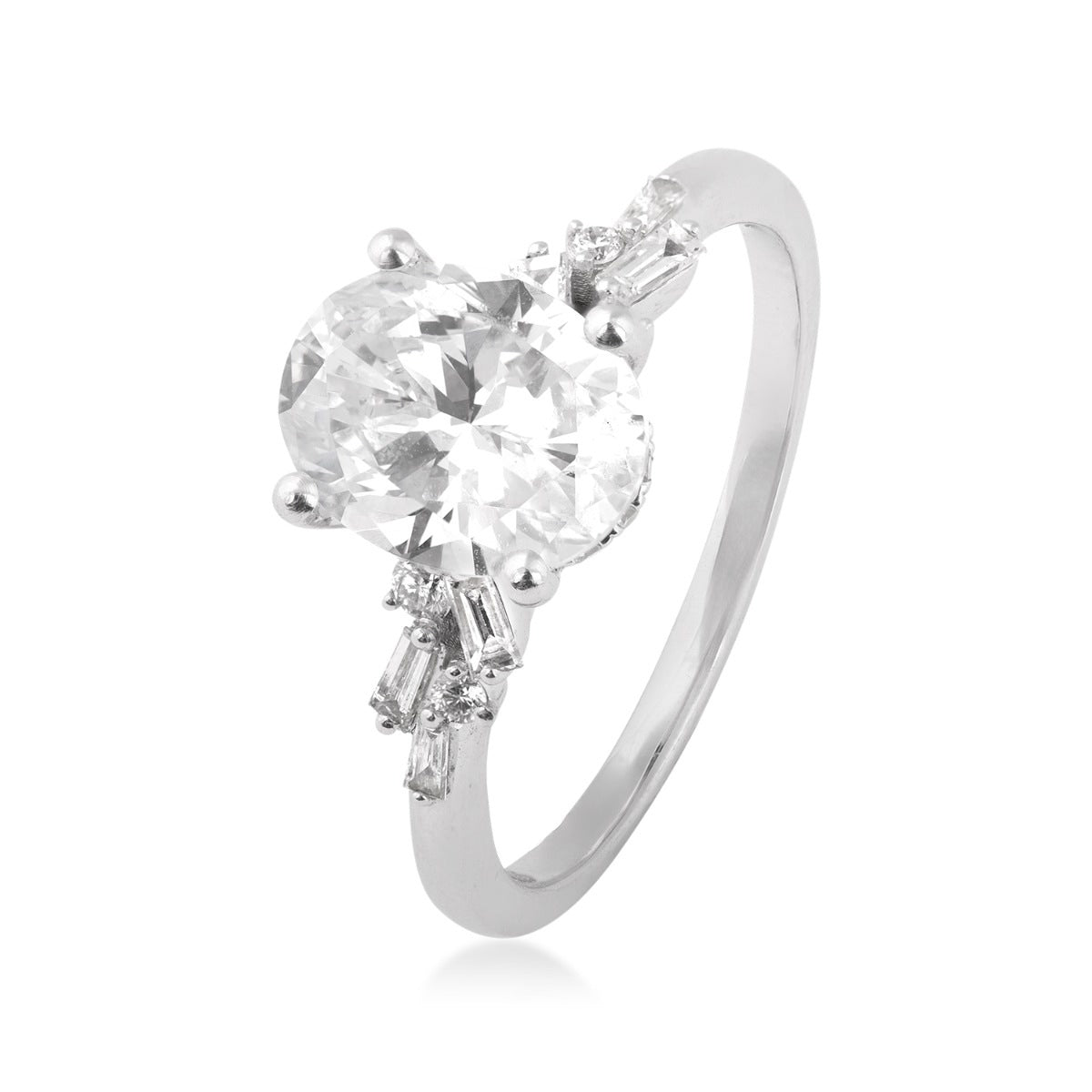 Valina 1/5 ct. tw. Baguette & Round Diamond Hidden Halo Oval Semi-Mount Engagement Ring in 14K White Gold front view