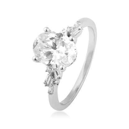 Valina 1/5 ct. tw. Baguette & Round Diamond Hidden Halo Oval Semi-Mount Engagement Ring in 14K White Gold front view