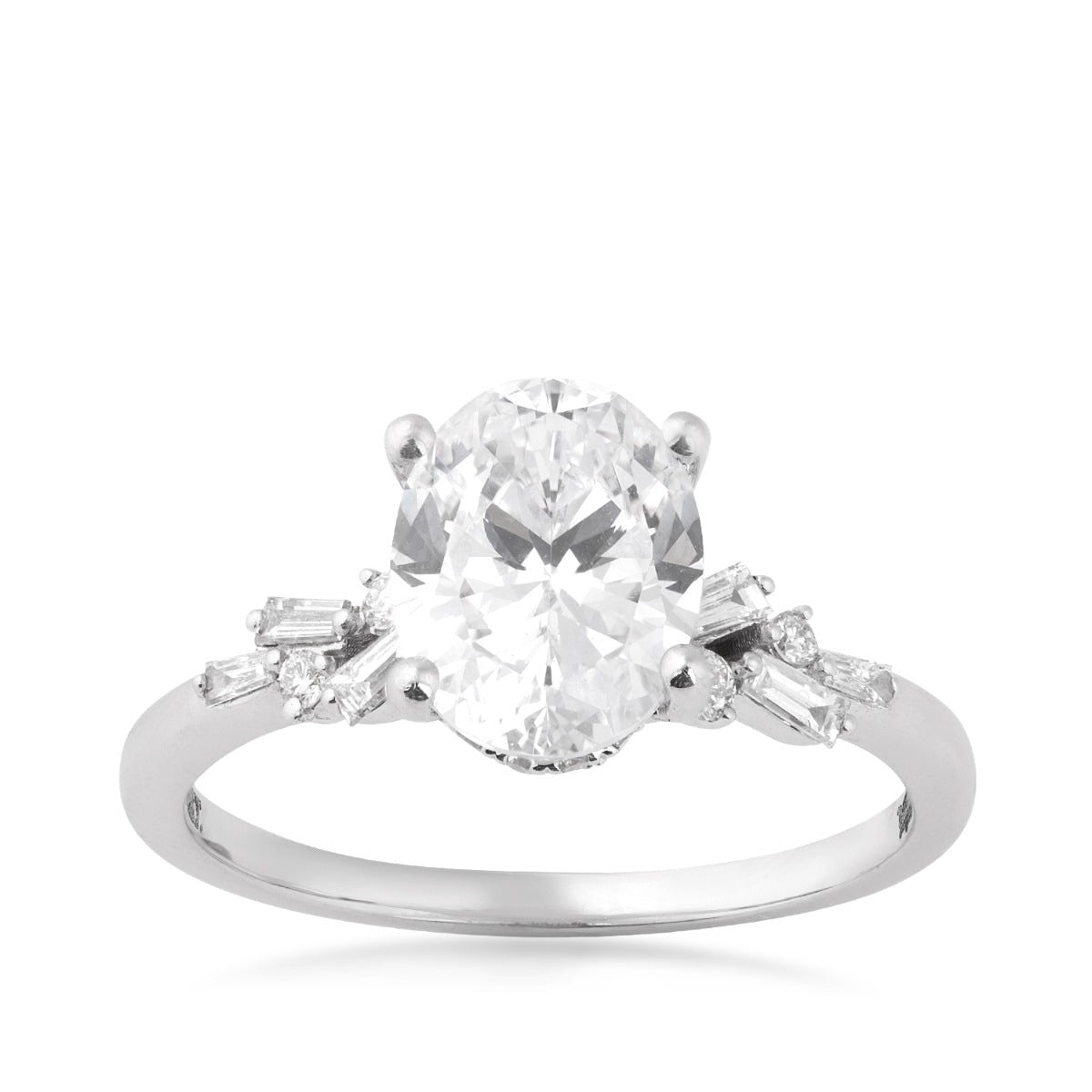Valina 1/5 ct. tw. Baguette & Round Diamond Hidden Halo Oval Semi-Mount Engagement Ring in 14K White Gold