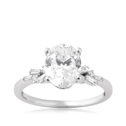 Valina 1/5 ct. tw. Baguette & Round Diamond Hidden Halo Oval Semi-Mount Engagement Ring in 14K White Gold