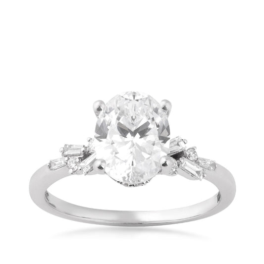 Valina 1/5 ct. tw. Baguette & Round Diamond Hidden Halo Oval Semi-Mount Engagement Ring in 14K White Gold