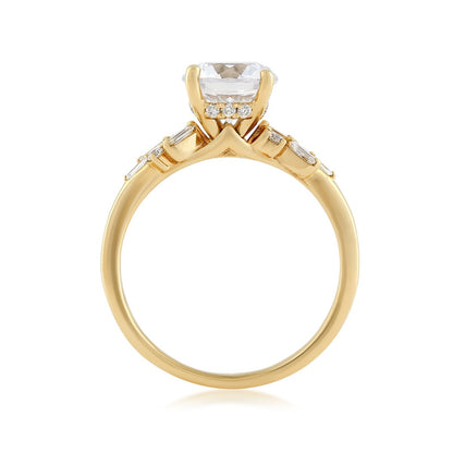 Valina 1/5 ct. tw. Baguette & Round Diamond Hidden Halo Round Semi-Mount Engagement Ring in 14K Yellow Gold close-up detail