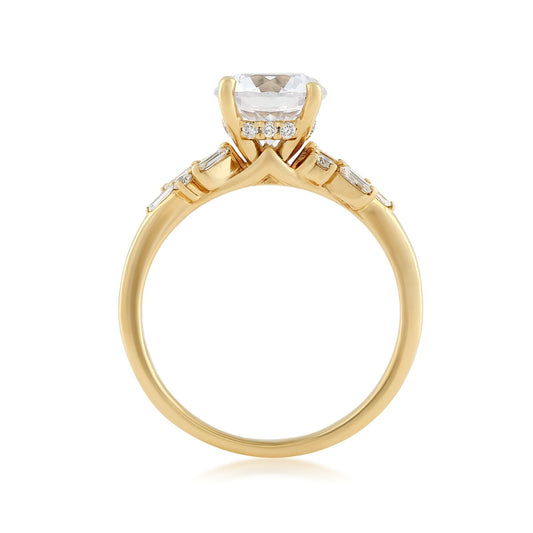 Valina 1/5 ct. tw. Baguette & Round Diamond Hidden Halo Round Semi-Mount Engagement Ring in 14K Yellow Gold close-up detail