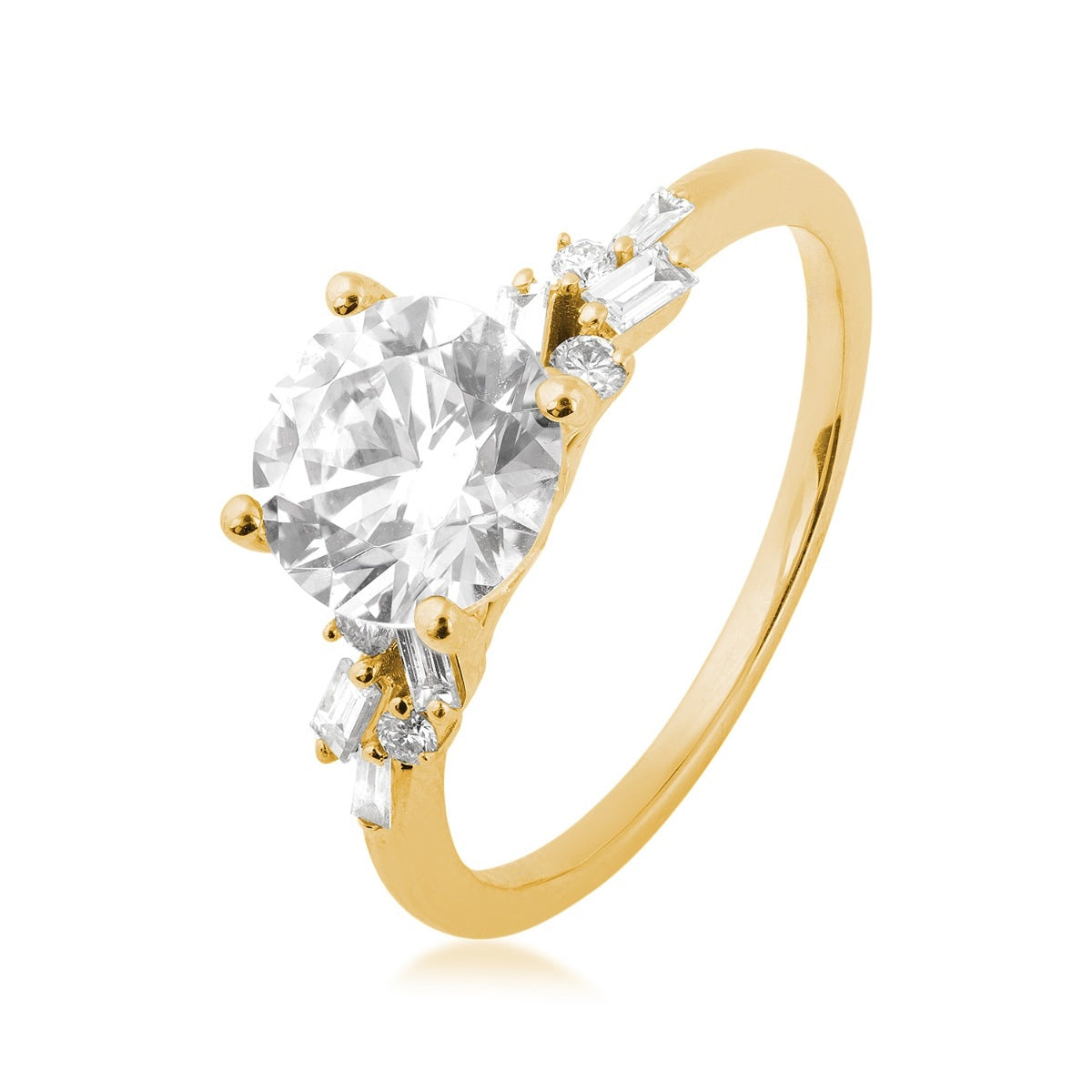 Valina 1/5 ct. tw. Baguette & Round Diamond Hidden Halo Round Semi-Mount Engagement Ring in 14K Yellow Gold front view