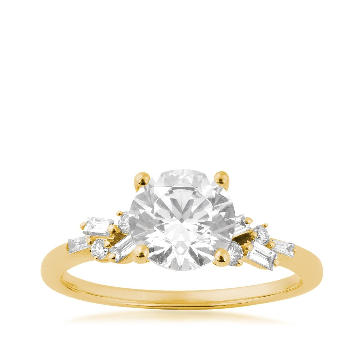 Valina 1/5 ct. tw. Baguette & Round Diamond Hidden Halo Round Semi-Mount Engagement Ring in 14K Yellow Gold