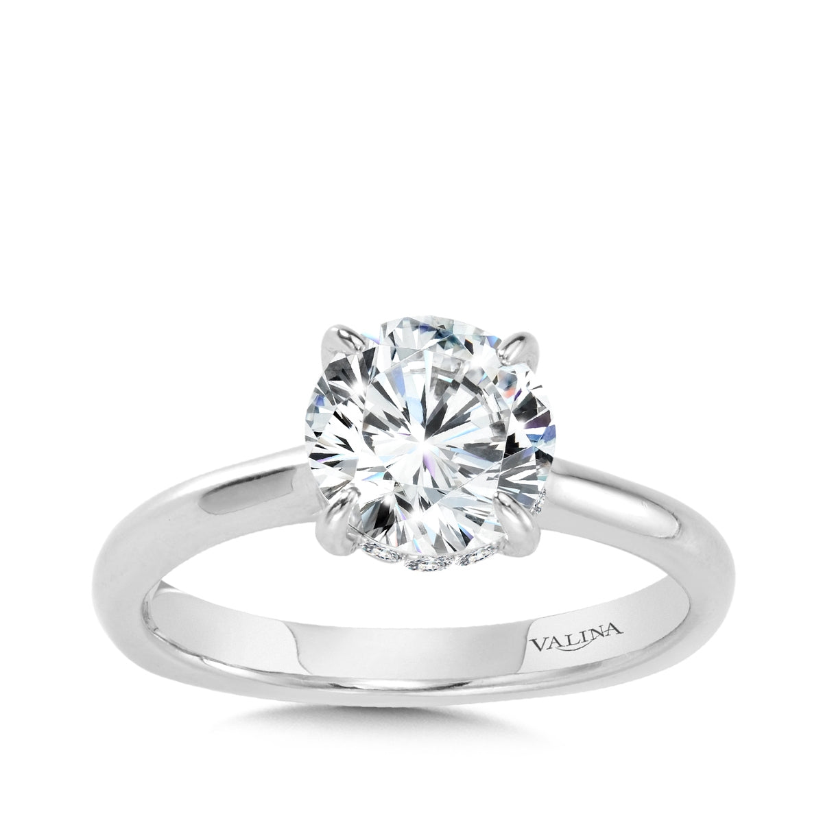 Valina 1/7 ct. tw. Diamond Hidden Halo Round Semi-Mount Engagement Ring with European Shank in 14K White Gold