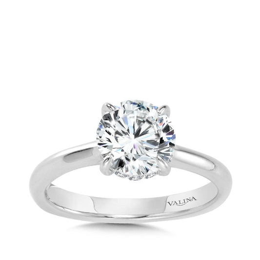 Valina 1/7 ct. tw. Diamond Hidden Halo Round Semi-Mount Engagement Ring with European Shank in 14K White Gold