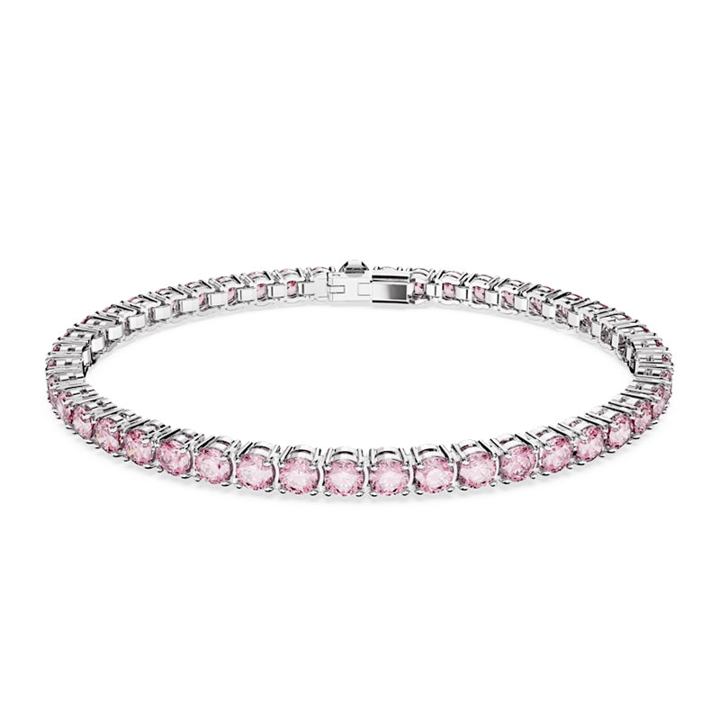 Swarovski Round Pink Matrix Crystal Tennis Bracelet in White Rhodium Plating