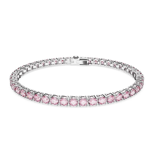 Swarovski Round Pink Matrix Crystal Tennis Bracelet in White Rhodium Plating