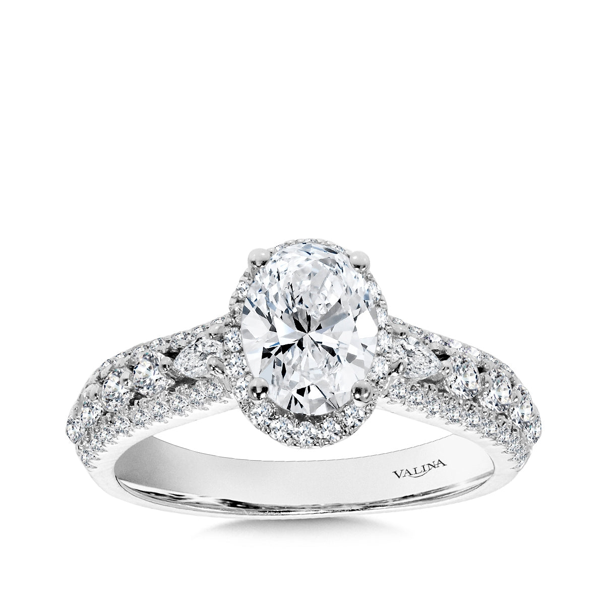 Valina 5/8 ct. tw. Pear Diamond Halo Multi-Row Oval Semi-Mount Engagement Ring in 14K White Gold