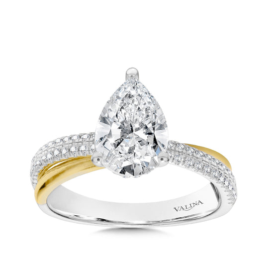 Valina 1/4 ct. tw. Diamond Crossover Hidden Halo Pear Semi-Mount Engagement Ring in 14K White & Yellow Gold