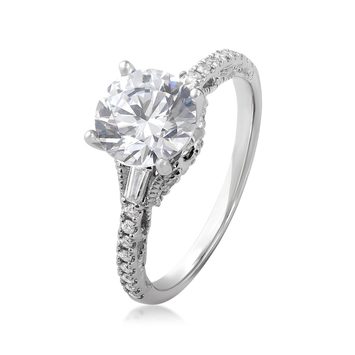 Valina 1/4 ct. tw. Baguette Diamond Round Semi-Mount Engagement Ring in 14K White Gold front view