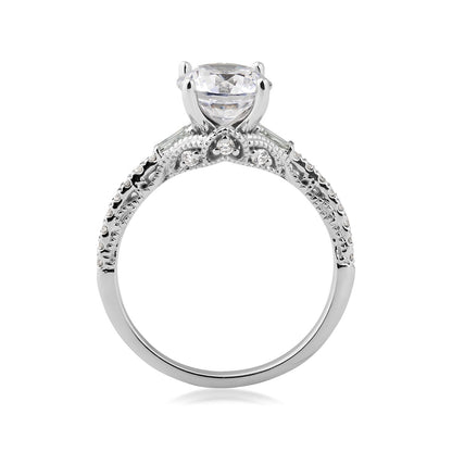 Valina 1/4 ct. tw. Baguette Diamond Round Semi-Mount Engagement Ring in 14K White Gold close-up detail