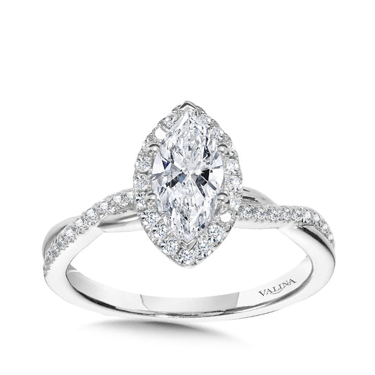 Valina 1/4 ct. tw. Diamond Crossover Halo Marquise Semi-Mount Engagement Ring in 14K White Gold