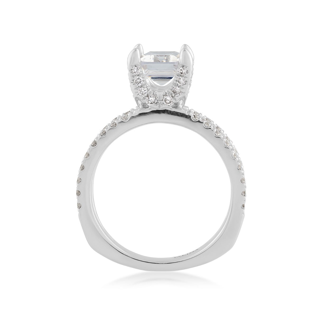 Valina 3/4 ct. tw. Diamond Split Shank Emerald Cut Semi-Mount Engagement Ring in 14K White Gold close-up detail