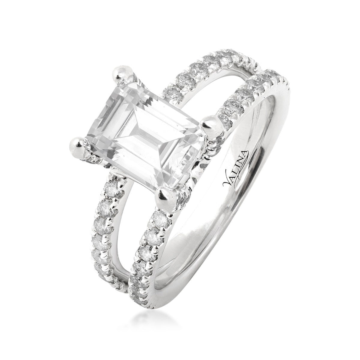 Valina 3/4 ct. tw. Diamond Split Shank Emerald Cut Semi-Mount Engagement Ring in 14K White Gold front view