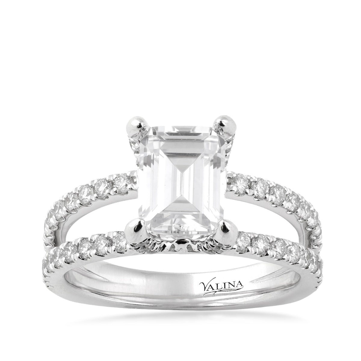 Valina 3/4 ct. tw. Diamond Split Shank Emerald Cut Semi-Mount Engagement Ring in 14K White Gold