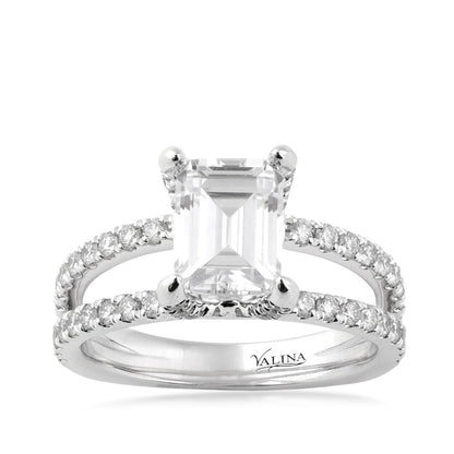 Valina 3/4 ct. tw. Diamond Split Shank Emerald Cut Semi-Mount Engagement Ring in 14K White Gold