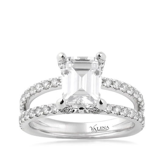 Valina 3/4 ct. tw. Diamond Split Shank Emerald Cut Semi-Mount Engagement Ring in 14K White Gold