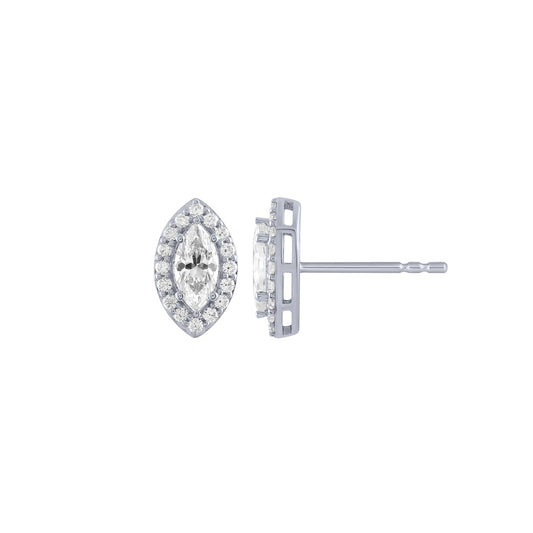 1 ct. tw. Marquise Diamond Halo Earrings in 14K White Gold