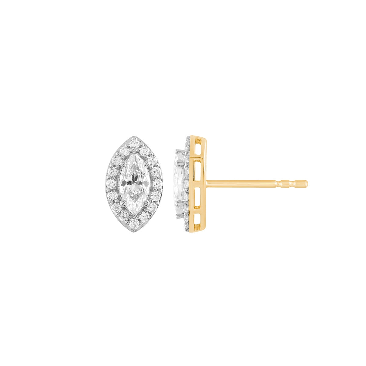 1 ct. tw. Marquise Diamond Halo Earrings in 14K Yellow Gold with Rhodium Plated Prongs