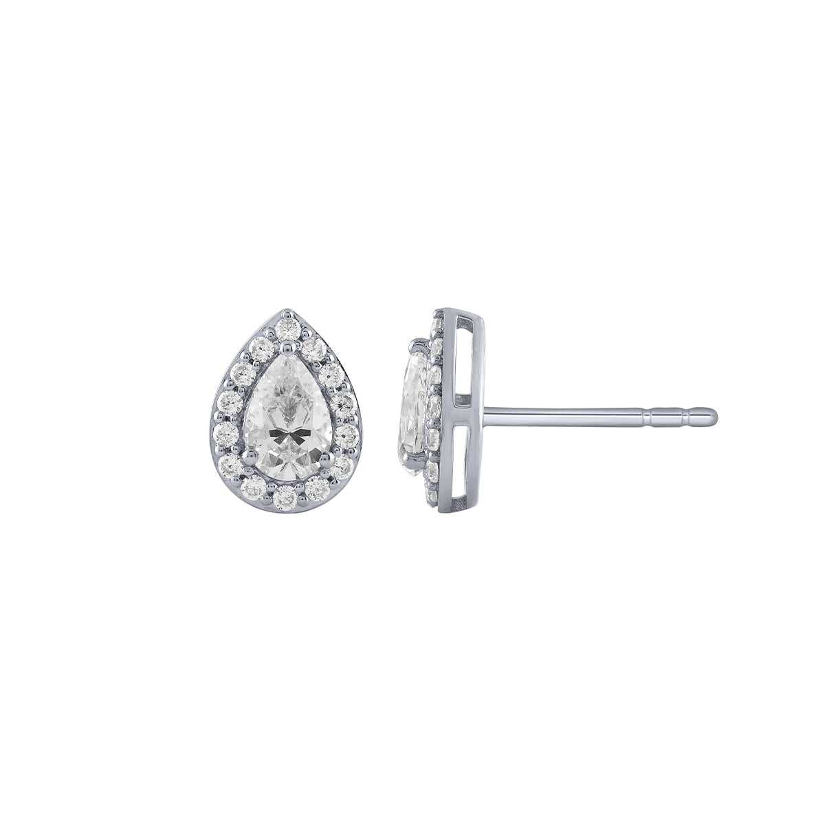 1 ct. tw. Pear Diamond Halo Earrings in 14K White Gold