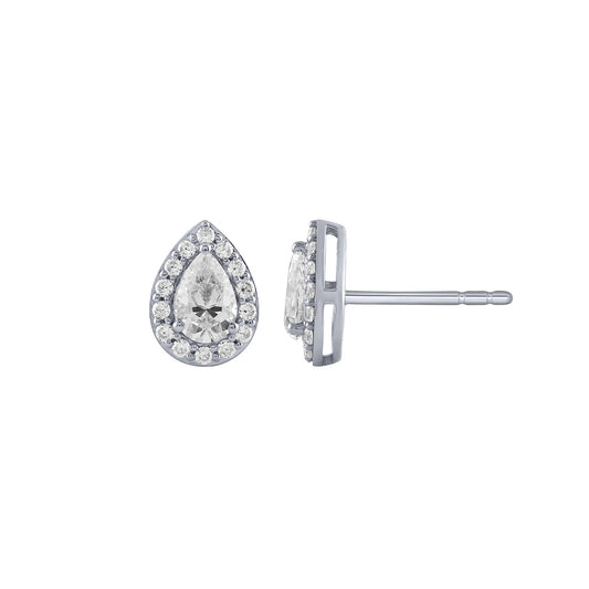 1 ct. tw. Pear Diamond Halo Earrings in 14K White Gold