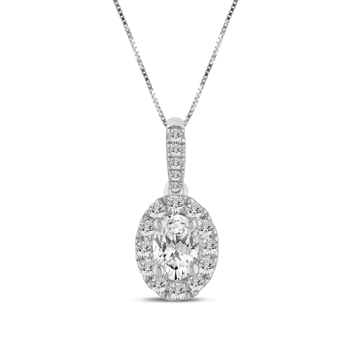 3/4 ct. tw. Oval Diamond Halo Pendant in 14K White Gold