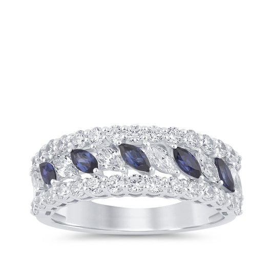 Marquise Sapphire & 1-1/3 ct. tw. Diamond Alternating Ring in 14K White Gold