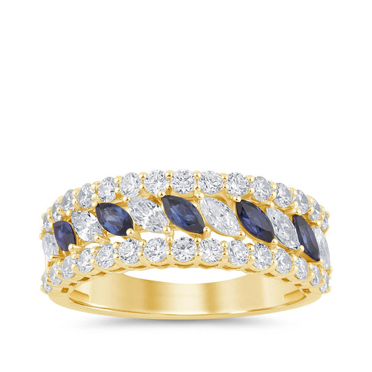 Marquise Sapphire & 1-1/3 ct. tw. Diamond Alternating Ring in 14K Yellow Gold
