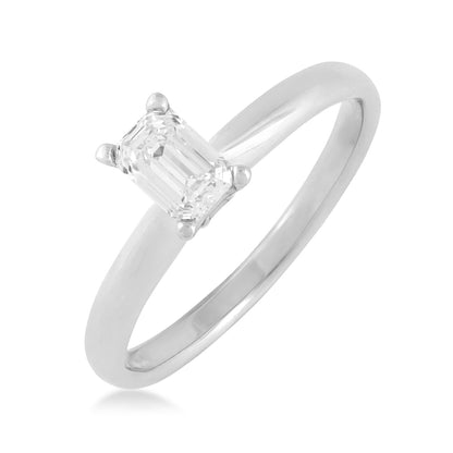 Natural 1/2 ct. tw. Emerald Cut Diamond Solitaire Engagement Ring in 14K White Gold front view