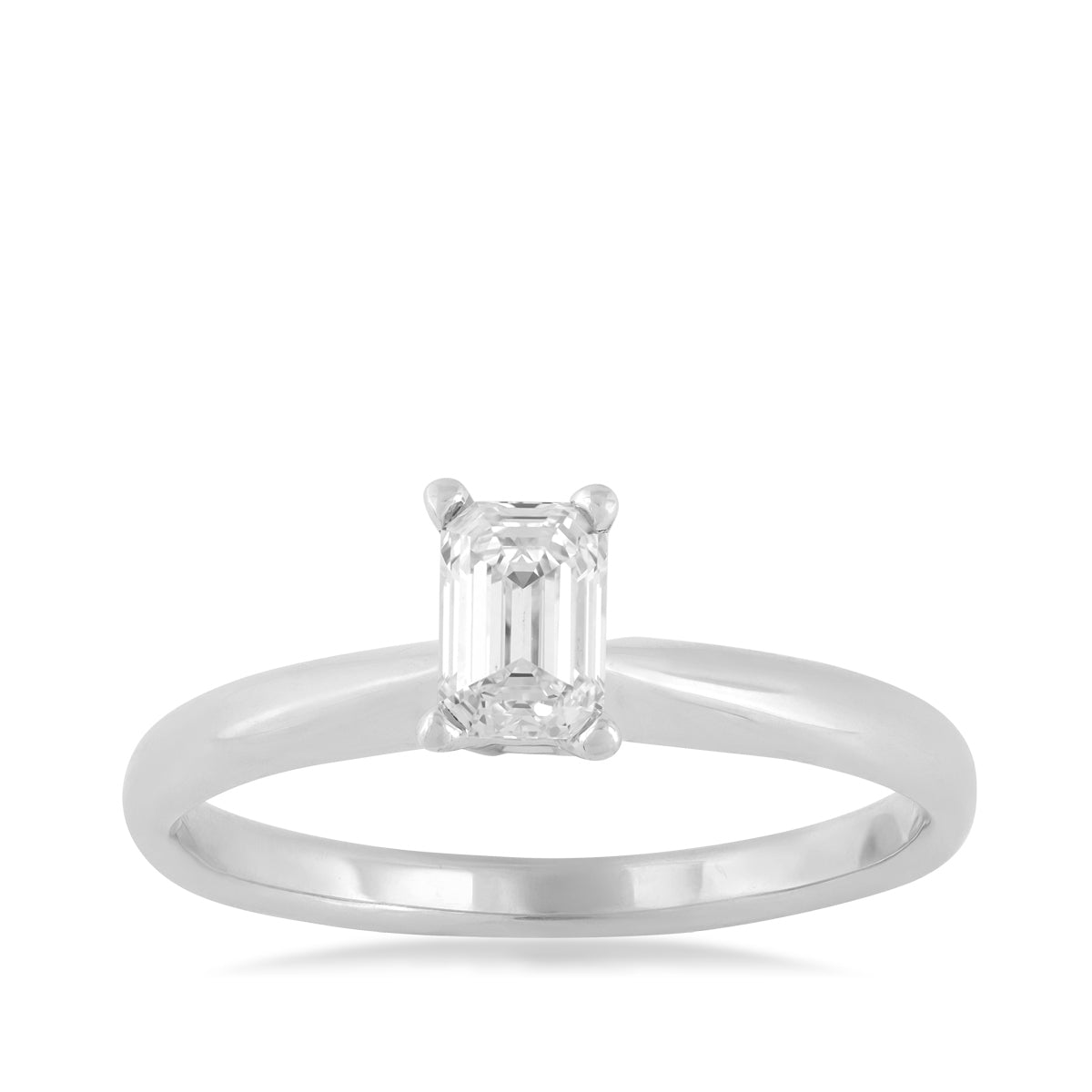 Natural 1/2 ct. tw. Emerald Cut Diamond Solitaire Engagement Ring in 14K White Gold
