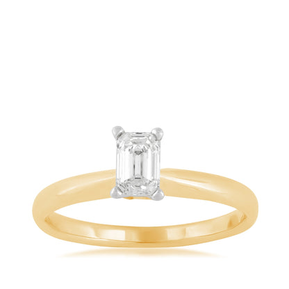 Natural 1/2 ct. tw. Emerald Cut Diamond Solitaire Engagement Ring in 14K Yellow & White Gold