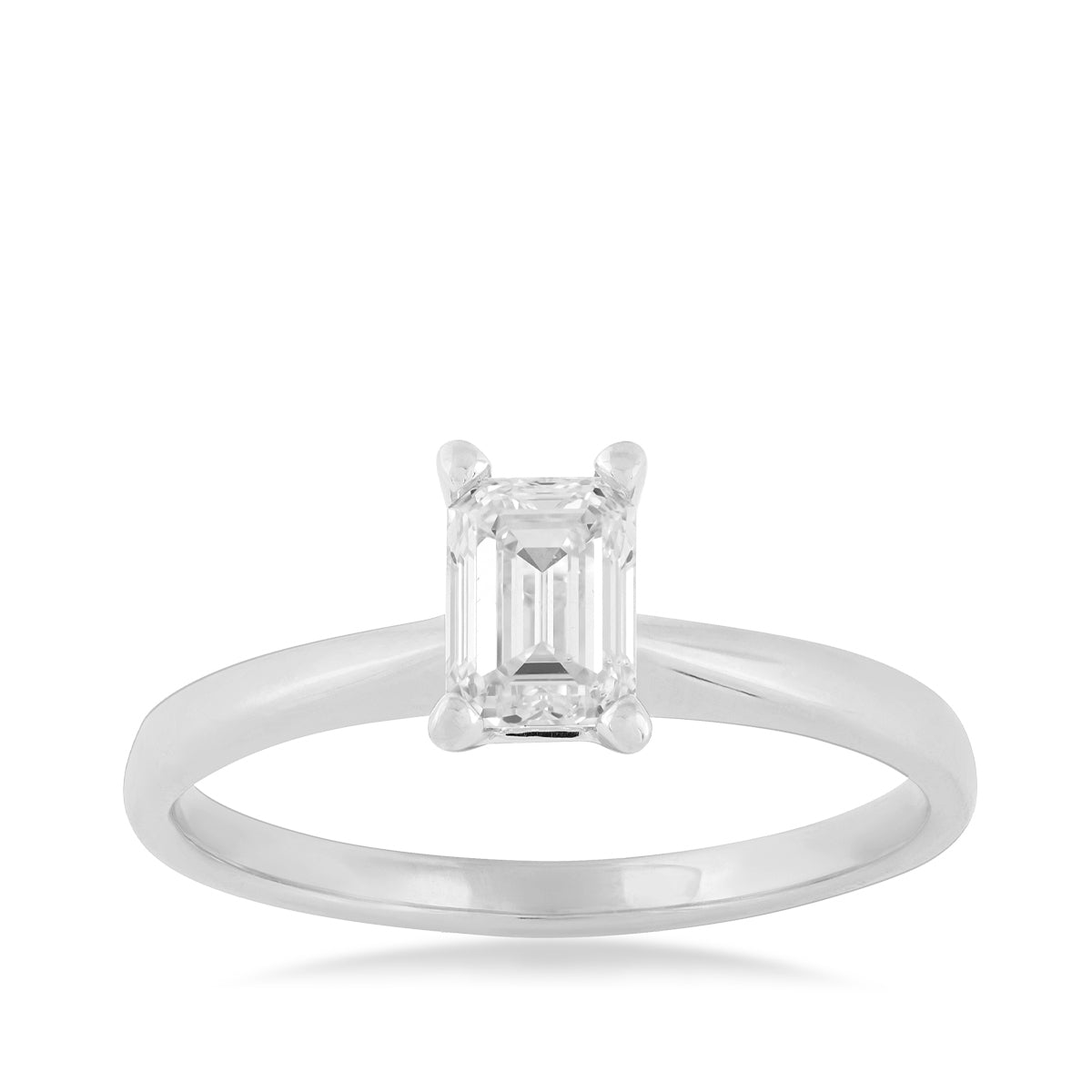 Natural 3/4 ct. tw. Emerald Cut Diamond Solitaire Engagement Ring in 14K White Gold