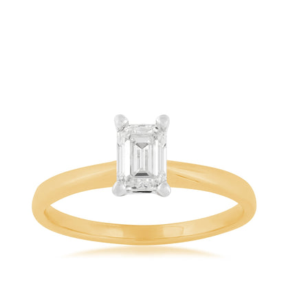 Natural 3/4 ct. tw. Emerald Cut Diamond Solitaire Engagement Ring in 14K Yellow & White Gold